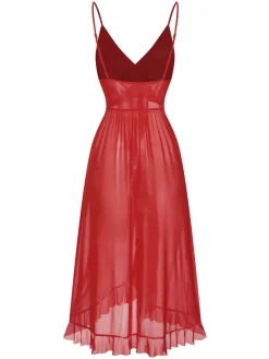Discount Retro Stage 1930s Solid V-Neck Ruffle Sheer Nightgown