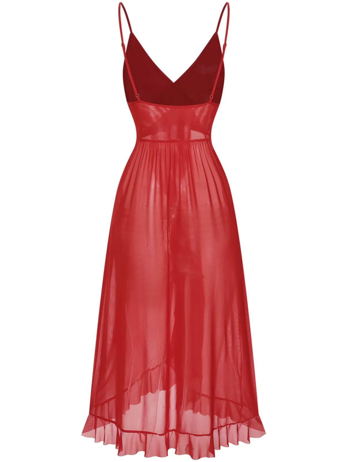 Discount Retro Stage 1930s Solid V-Neck Ruffle Sheer Nightgown