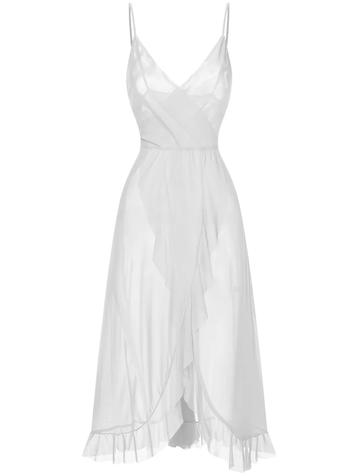 Discount Retro Stage 1930s Solid V-Neck Ruffle Sheer Nightgown