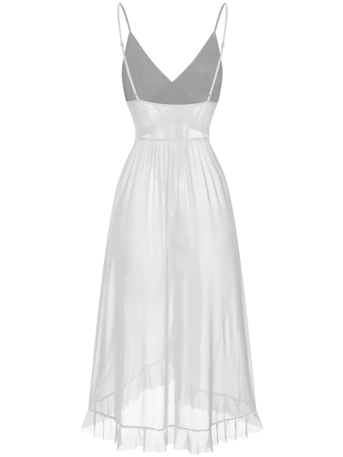 Discount Retro Stage 1930s Solid V-Neck Ruffle Sheer Nightgown