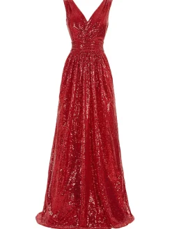 Hot Retro Stage 1930s Solid V-neck Sequins Maxi Dress