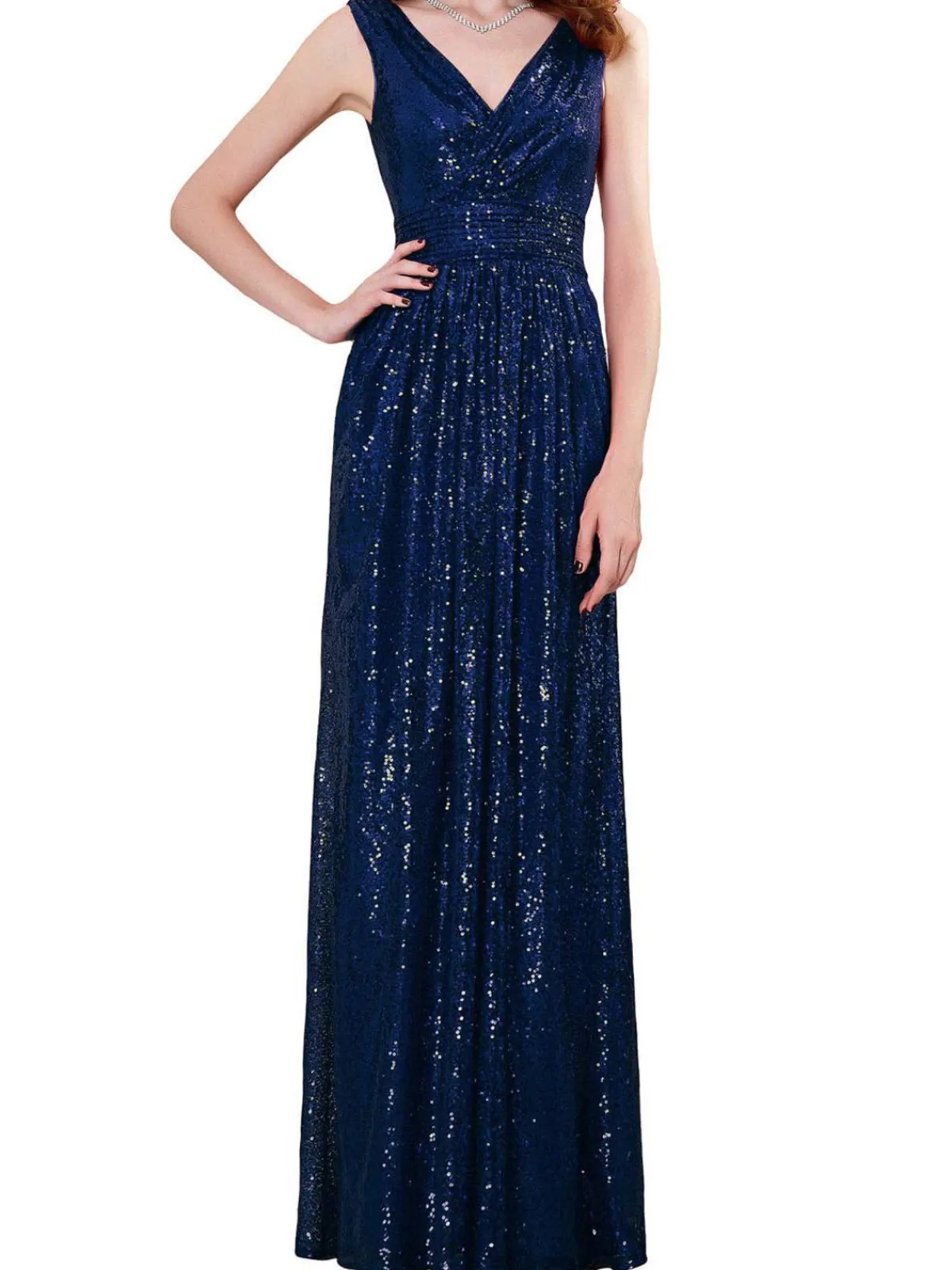 Hot Retro Stage 1930s Solid V-neck Sequins Maxi Dress