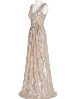 Hot Retro Stage 1930s Solid V-neck Sequins Maxi Dress