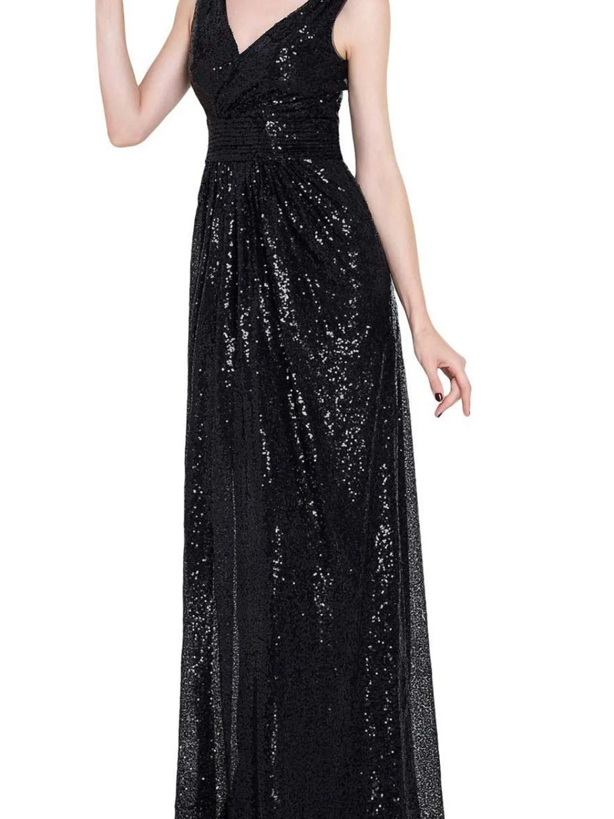 Hot Retro Stage 1930s Solid V-neck Sequins Maxi Dress