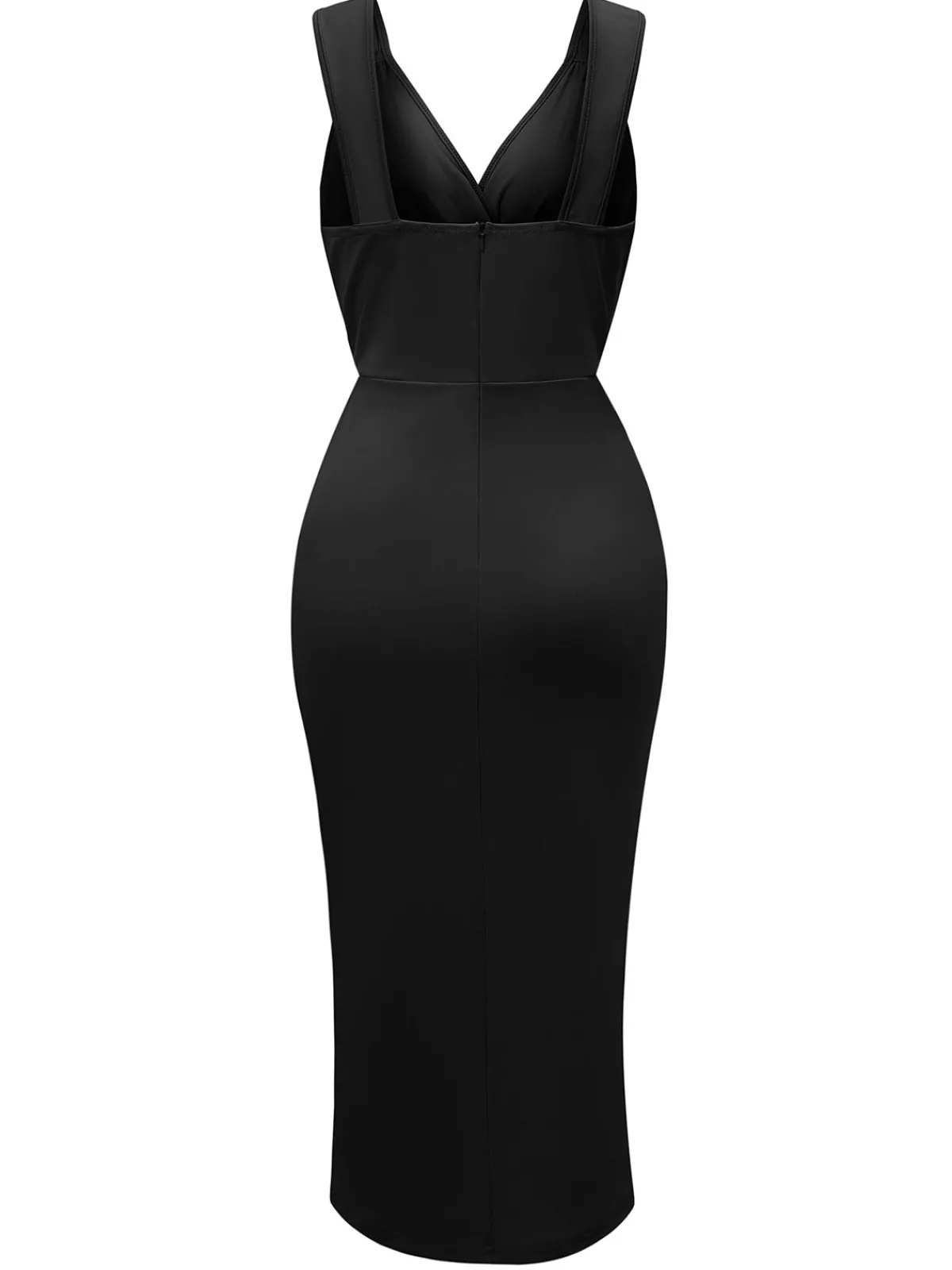 Fashion Retro Stage 1960s Solid V-Neck Side Slit Bodycon Dress
