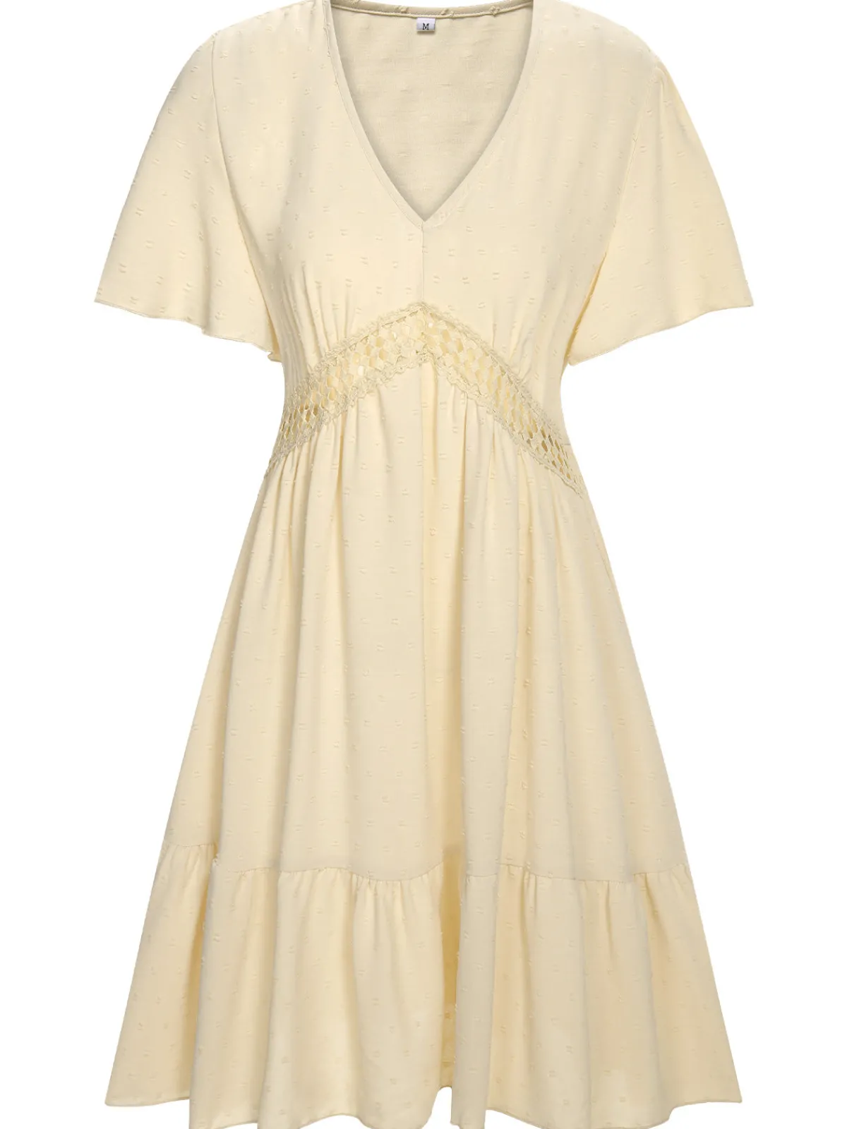 Hot Retro Stage 1970s Solid V-Neck Splicing Lace Flare Dress