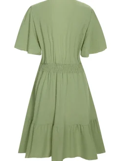 Hot Retro Stage 1970s Solid V-Neck Splicing Lace Flare Dress