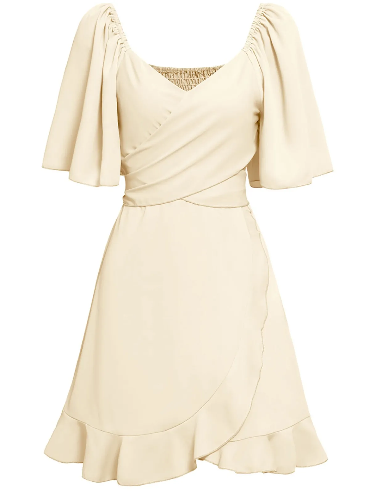 Fashion Retro Stage 1930s Solid V-Neck Waist Ruffle Dress