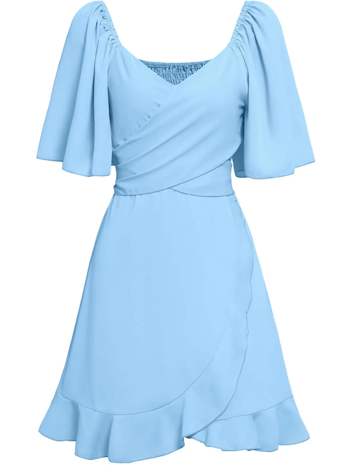 Fashion Retro Stage 1930s Solid V-Neck Waist Ruffle Dress