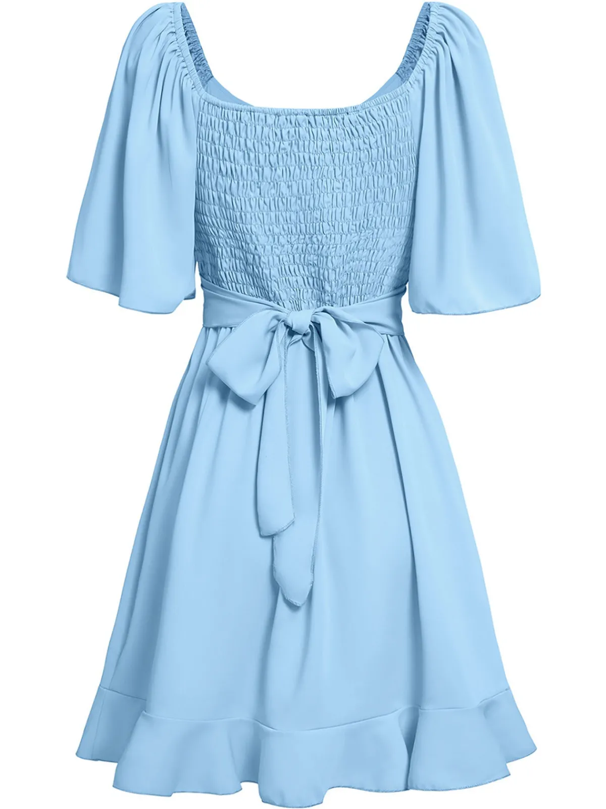 Fashion Retro Stage 1930s Solid V-Neck Waist Ruffle Dress