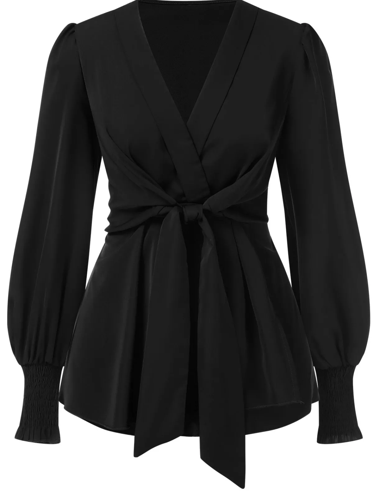 Outlet Retro Stage 1940s Solid V-Neck Waist Tie Blouse
