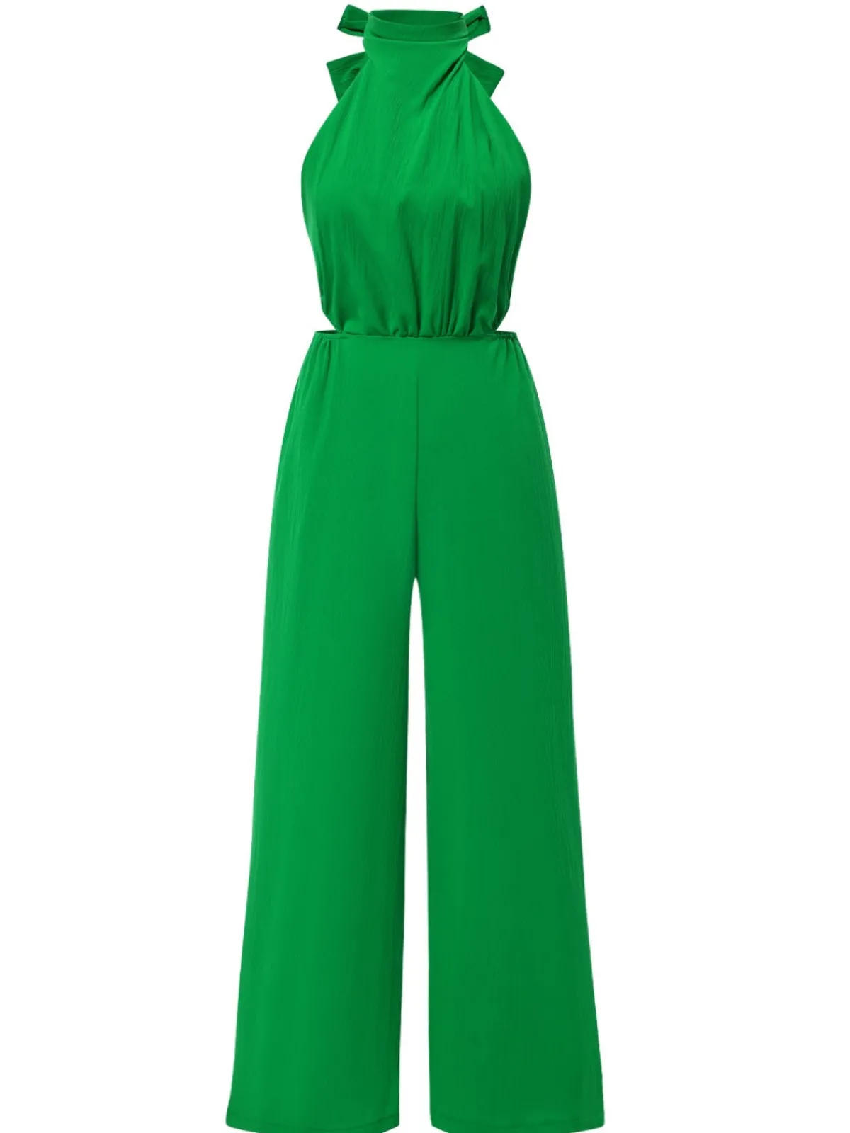 Fashion Retro Stage 1940s Solid Waist Cutout Halter Wide-Leg Jumpsuit