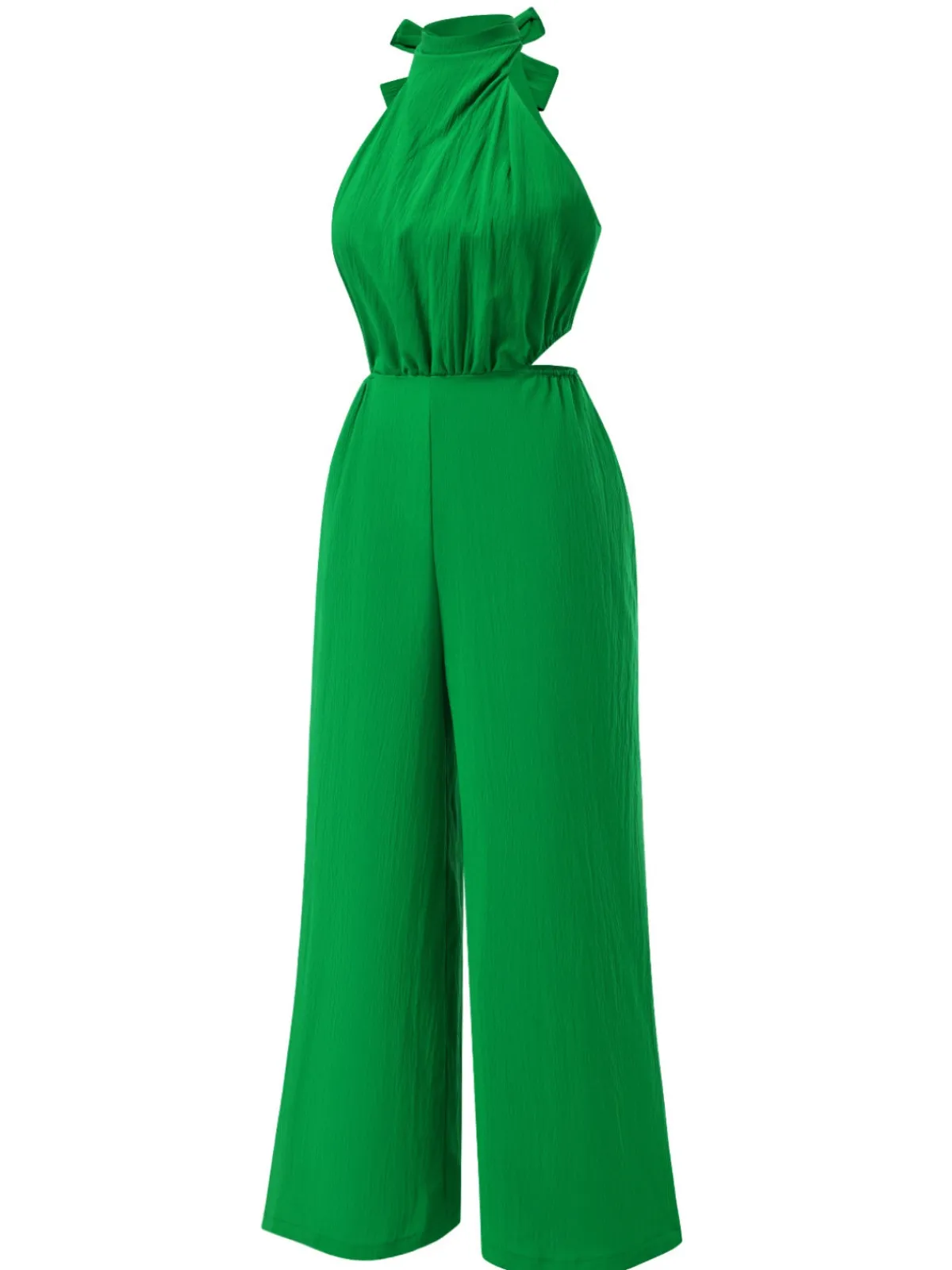 Fashion Retro Stage 1940s Solid Waist Cutout Halter Wide-Leg Jumpsuit