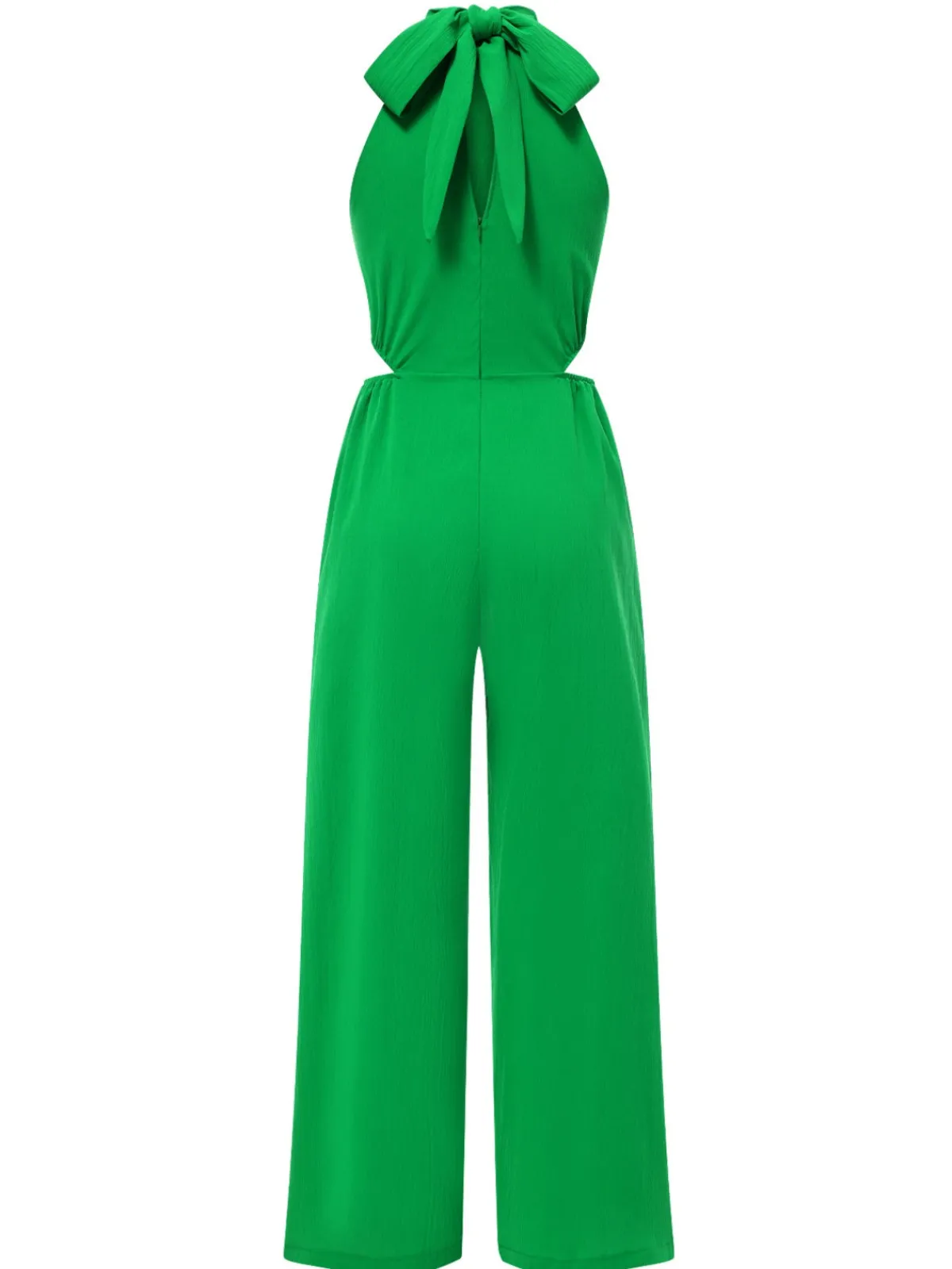 Fashion Retro Stage 1940s Solid Waist Cutout Halter Wide-Leg Jumpsuit