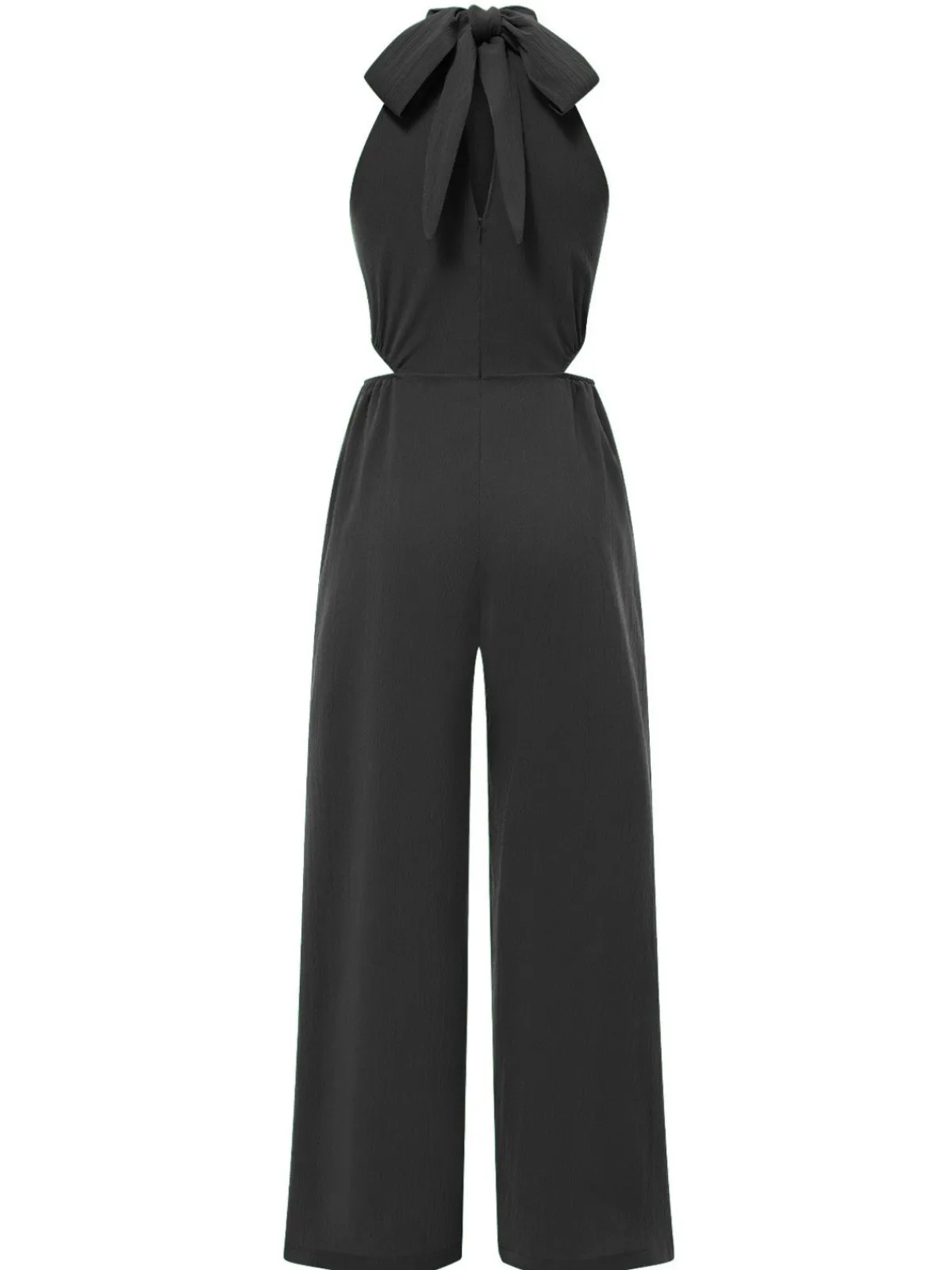Fashion Retro Stage 1940s Solid Waist Cutout Halter Wide-Leg Jumpsuit