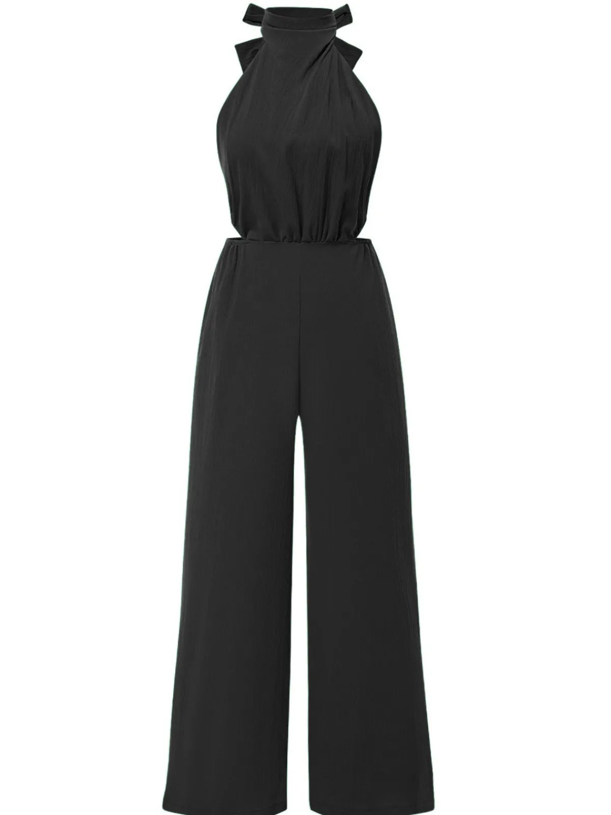 Fashion Retro Stage 1940s Solid Waist Cutout Halter Wide-Leg Jumpsuit
