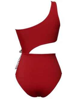 Fashion Retro Stage 1940s Solid Waist Hollow Dots Bow Patchwork Swimsuit