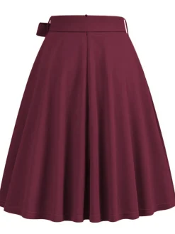 Sale Retro Stage 1950s Solid Waist Tie Swing Skirt