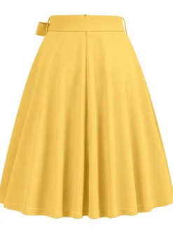 Sale Retro Stage 1950s Solid Waist Tie Swing Skirt