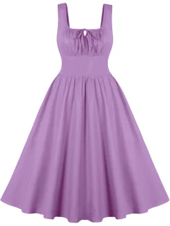 Online Retro Stage 1950s Solid Wide Strap Dress