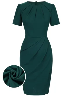 Clearance Retro Stage 1960s Solid Wrinkle Puff Tulip Hem Dress
