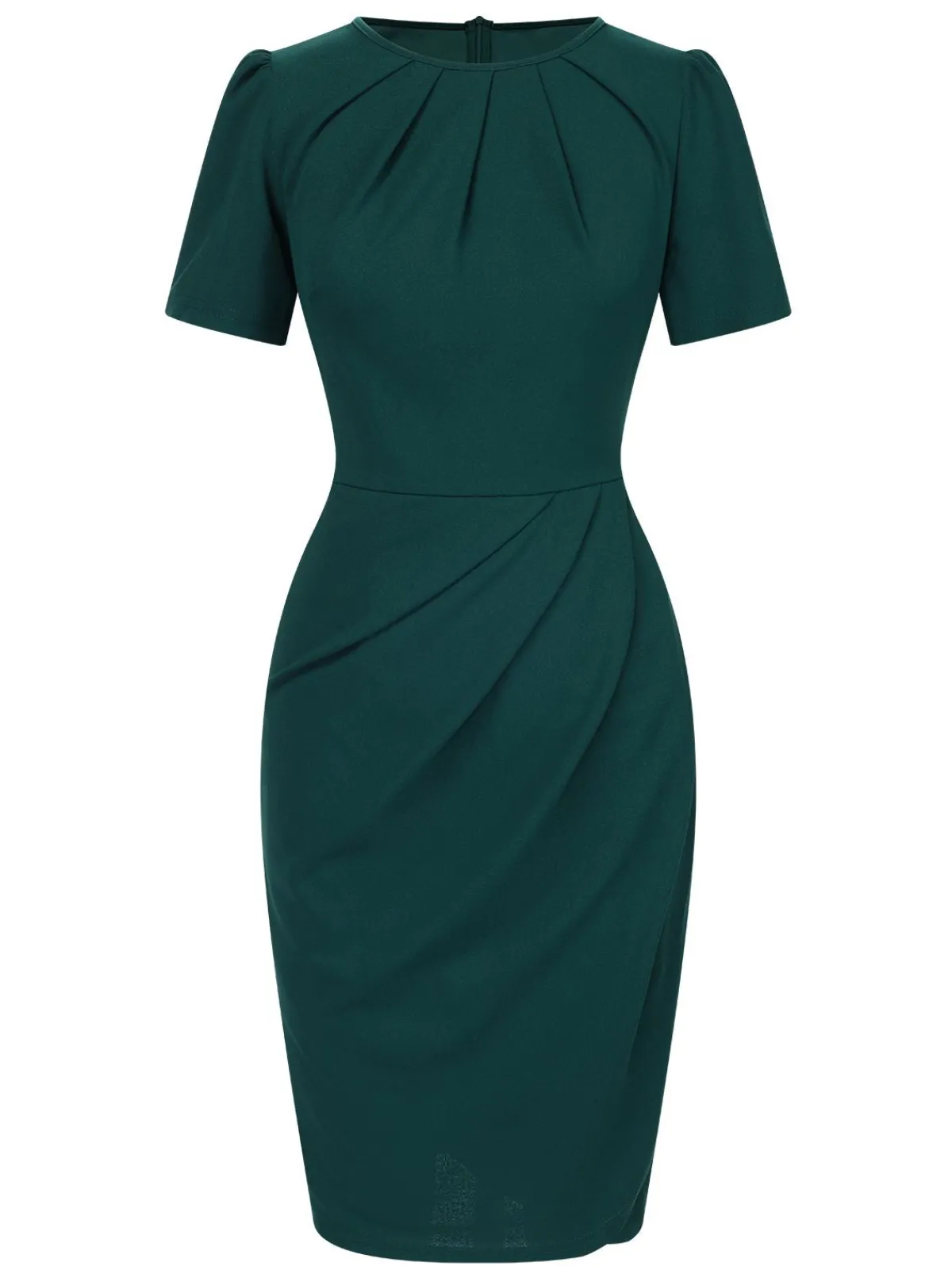 Clearance Retro Stage 1960s Solid Wrinkle Puff Tulip Hem Dress