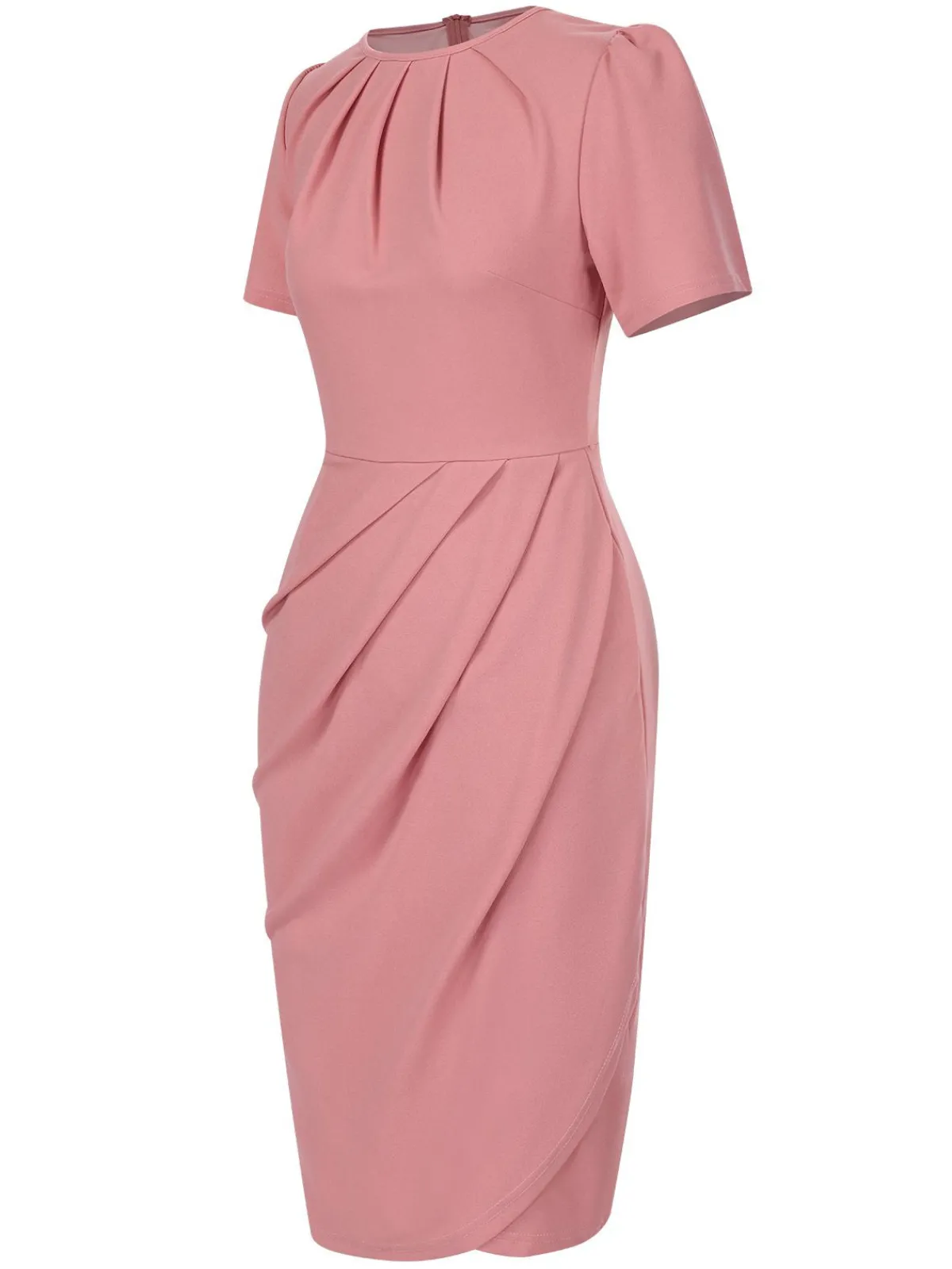 Clearance Retro Stage 1960s Solid Wrinkle Puff Tulip Hem Dress