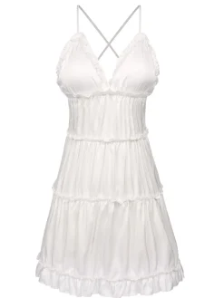New Retro Stage 1950s Solid Wrinkle Spaghetti Straps Nightgown