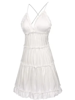 New Retro Stage 1950s Solid Wrinkle Spaghetti Straps Nightgown