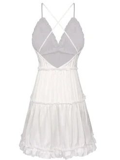 New Retro Stage 1950s Solid Wrinkle Spaghetti Straps Nightgown