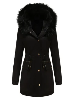 Online Retro Stage 1950s Solid Zipper Fur Trimmed Coat