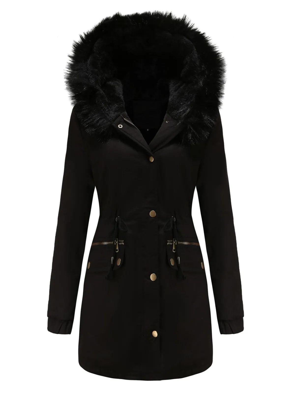 Online Retro Stage 1950s Solid Zipper Fur Trimmed Coat