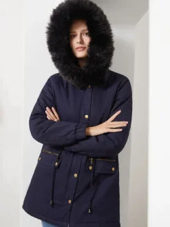 Online Retro Stage 1950s Solid Zipper Fur Trimmed Coat