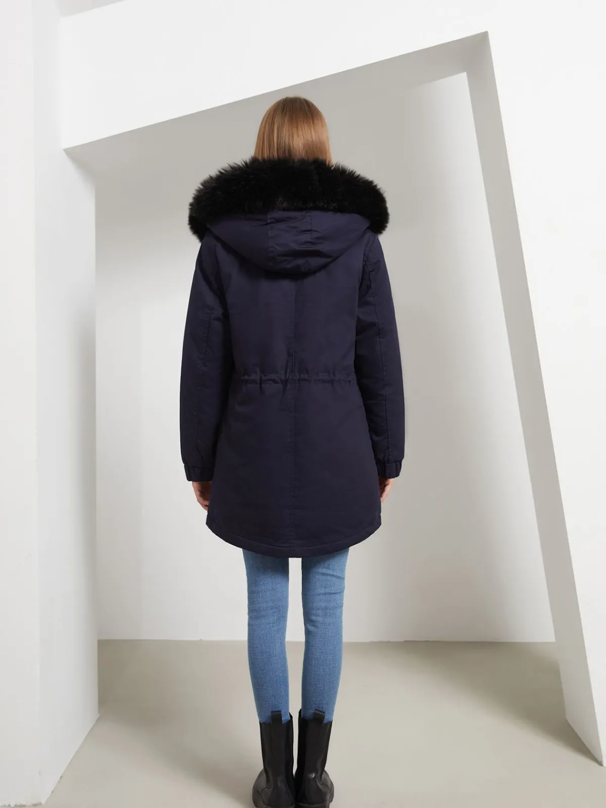 Online Retro Stage 1950s Solid Zipper Fur Trimmed Coat