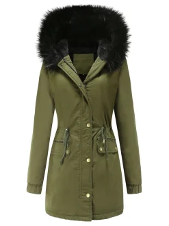Online Retro Stage 1950s Solid Zipper Fur Trimmed Coat