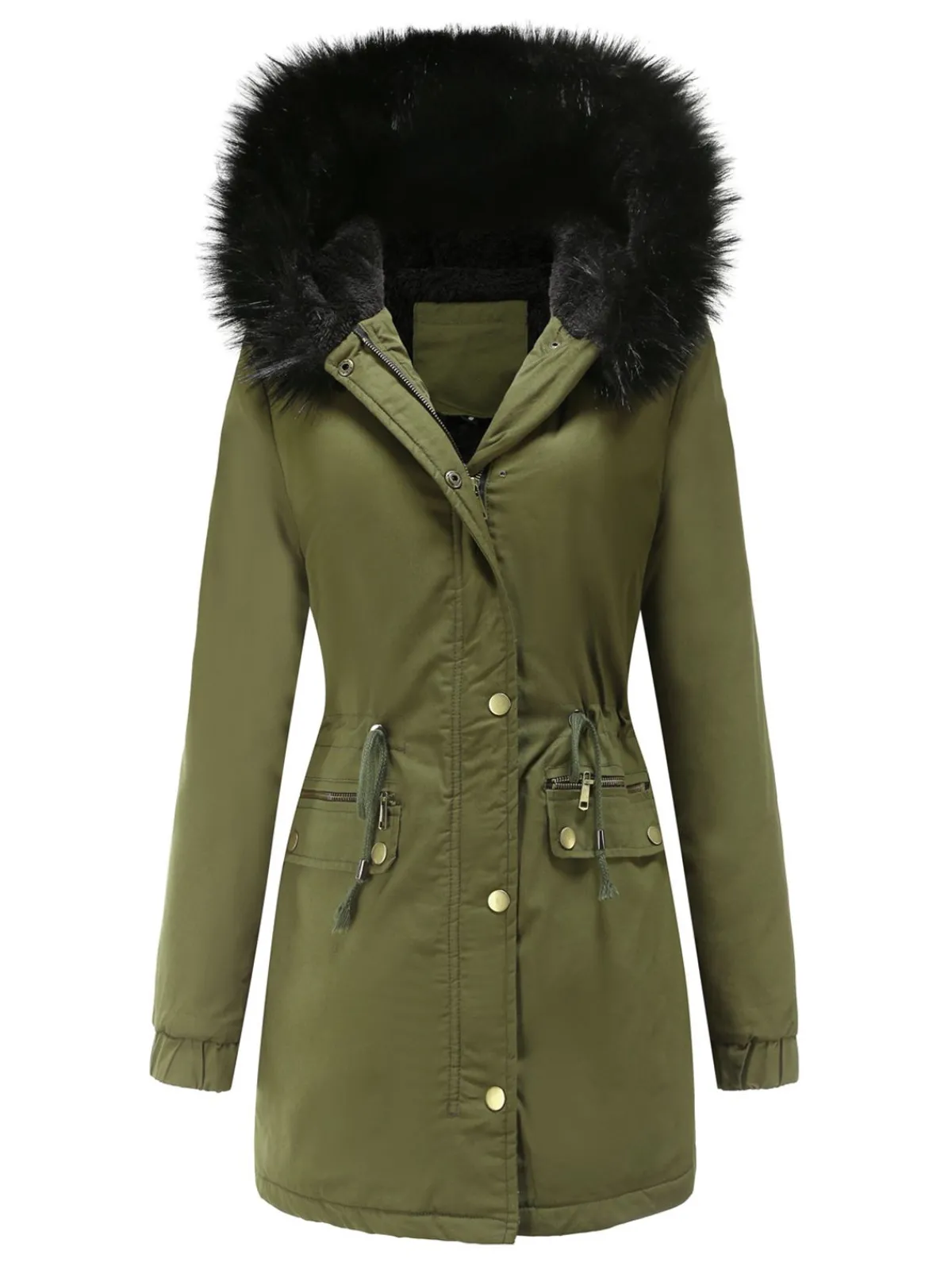 Online Retro Stage 1950s Solid Zipper Fur Trimmed Coat