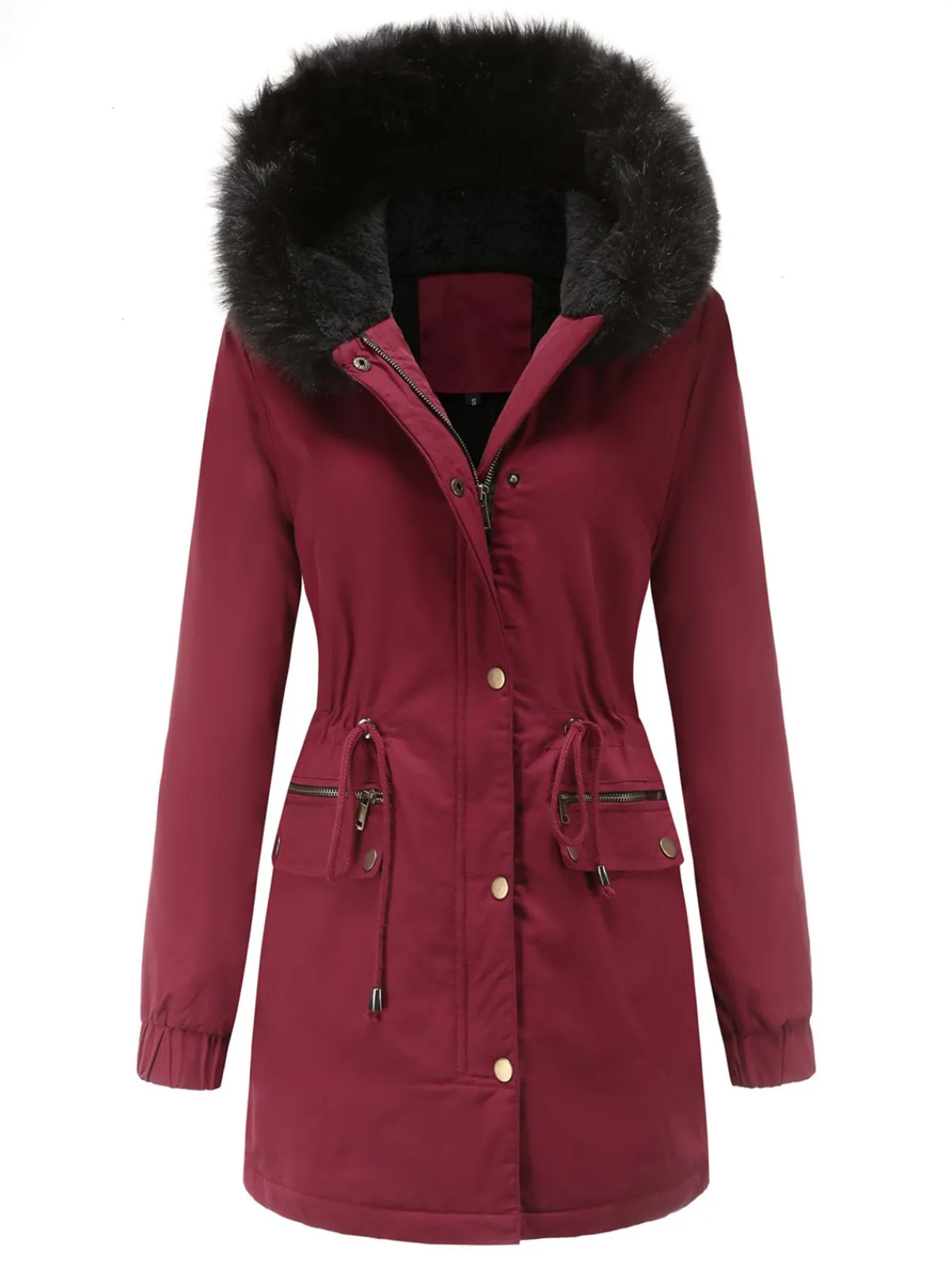 Online Retro Stage 1950s Solid Zipper Fur Trimmed Coat