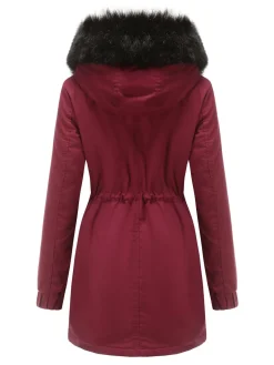 Online Retro Stage 1950s Solid Zipper Fur Trimmed Coat