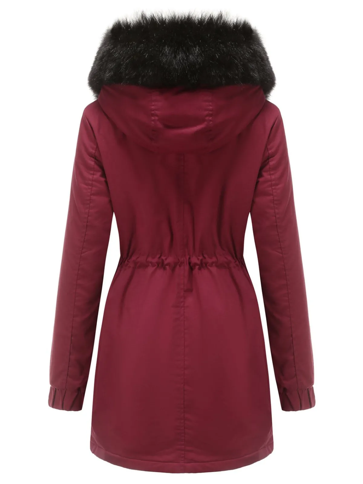 Online Retro Stage 1950s Solid Zipper Fur Trimmed Coat