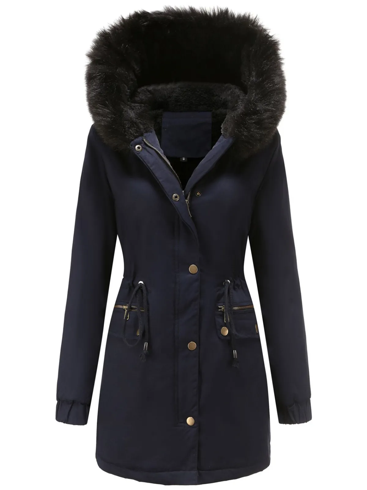 Online Retro Stage 1950s Solid Zipper Fur Trimmed Coat