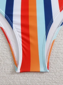 Discount Retro Stage 1940s Spaghetti Strap Bow Contrast Stripes Bikini