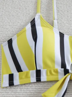Discount Retro Stage 1940s Spaghetti Strap Bow Contrast Stripes Bikini