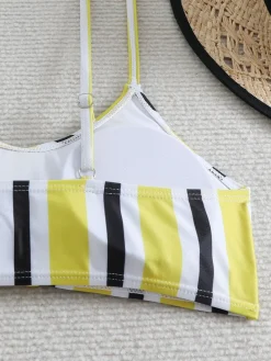 Discount Retro Stage 1940s Spaghetti Strap Bow Contrast Stripes Bikini