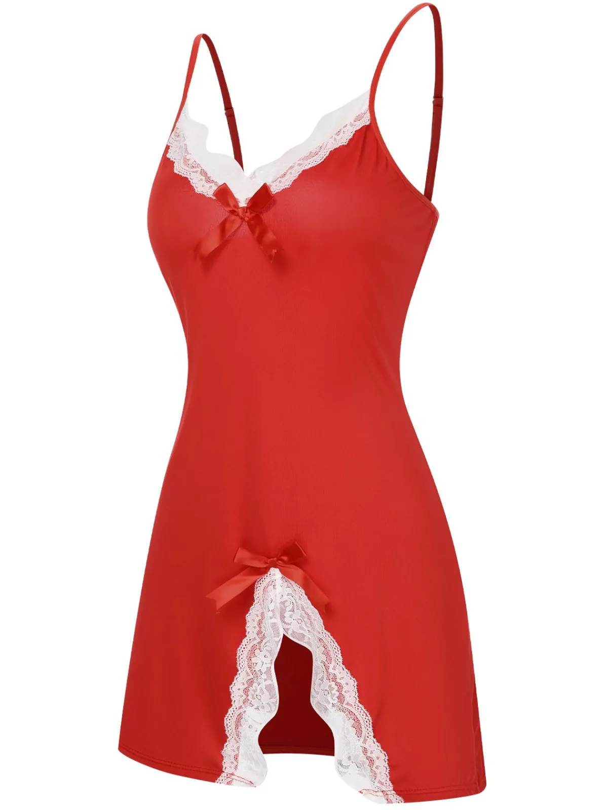Sale Retro Stage 1970s Spaghetti Strap Bow Lace Patchwork Nightgown