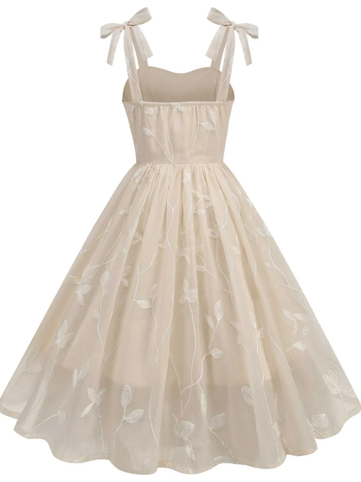 Fashion Retro Stage 1950s Spaghetti Strap Bow Leaves Mesh Dress