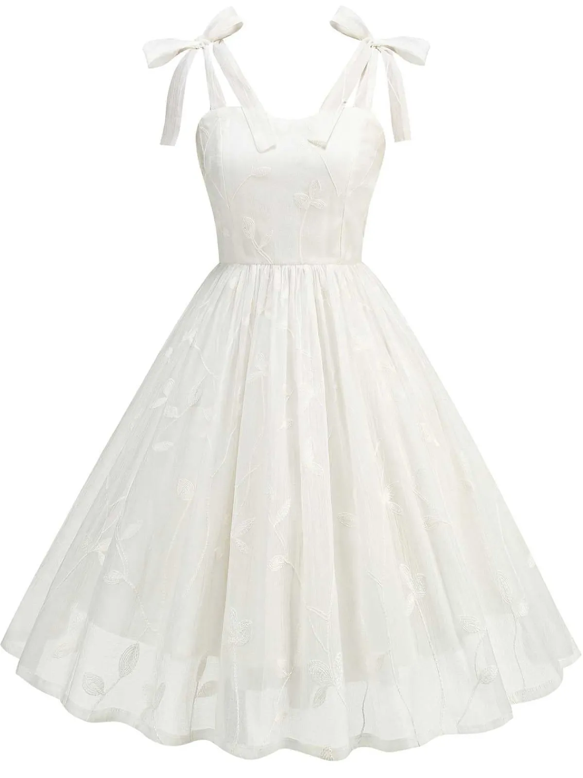 Fashion Retro Stage 1950s Spaghetti Strap Bow Leaves Mesh Dress