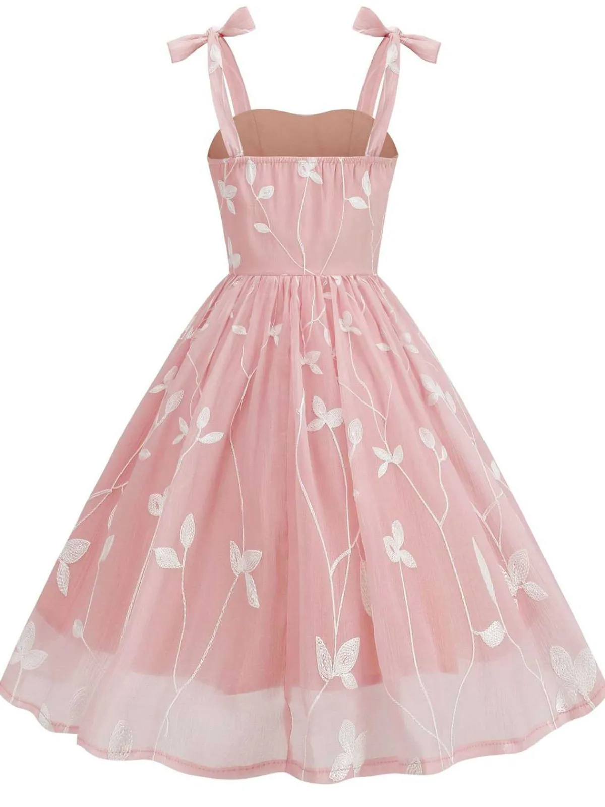 Fashion Retro Stage 1950s Spaghetti Strap Bow Leaves Mesh Dress