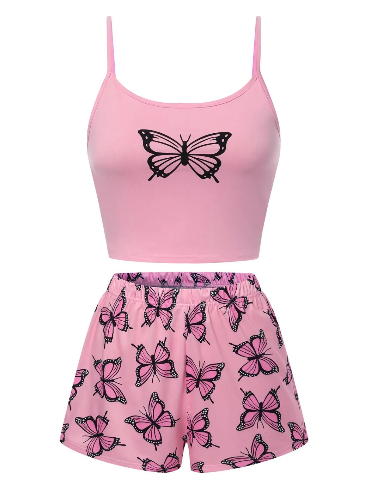 Hot Retro Stage 1970s Spaghetti Strap Butterfly Pajamas