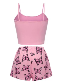 Hot Retro Stage 1970s Spaghetti Strap Butterfly Pajamas