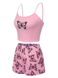 Hot Retro Stage 1970s Spaghetti Strap Butterfly Pajamas